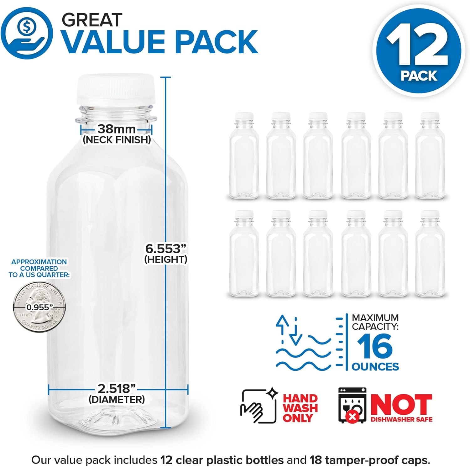 16 oz Clear Plastic Juice Bott - огляд і ціна Meal Prep Juice