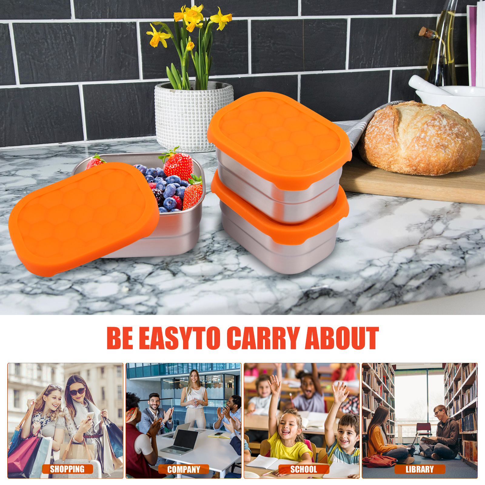 3Pcs Portable 304 Stainless St - огляд і ціна Stainless Bento Box